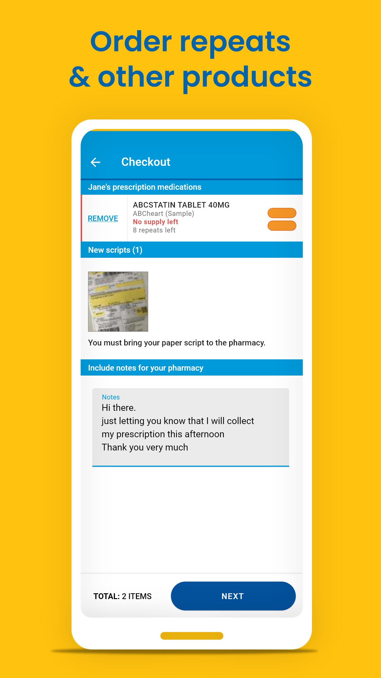 Chempro App Online Ordering Prescriptions Over the Counter Items Daily Dose Reminders Repeat Management ASL