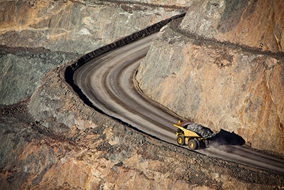Mining site with dump truck