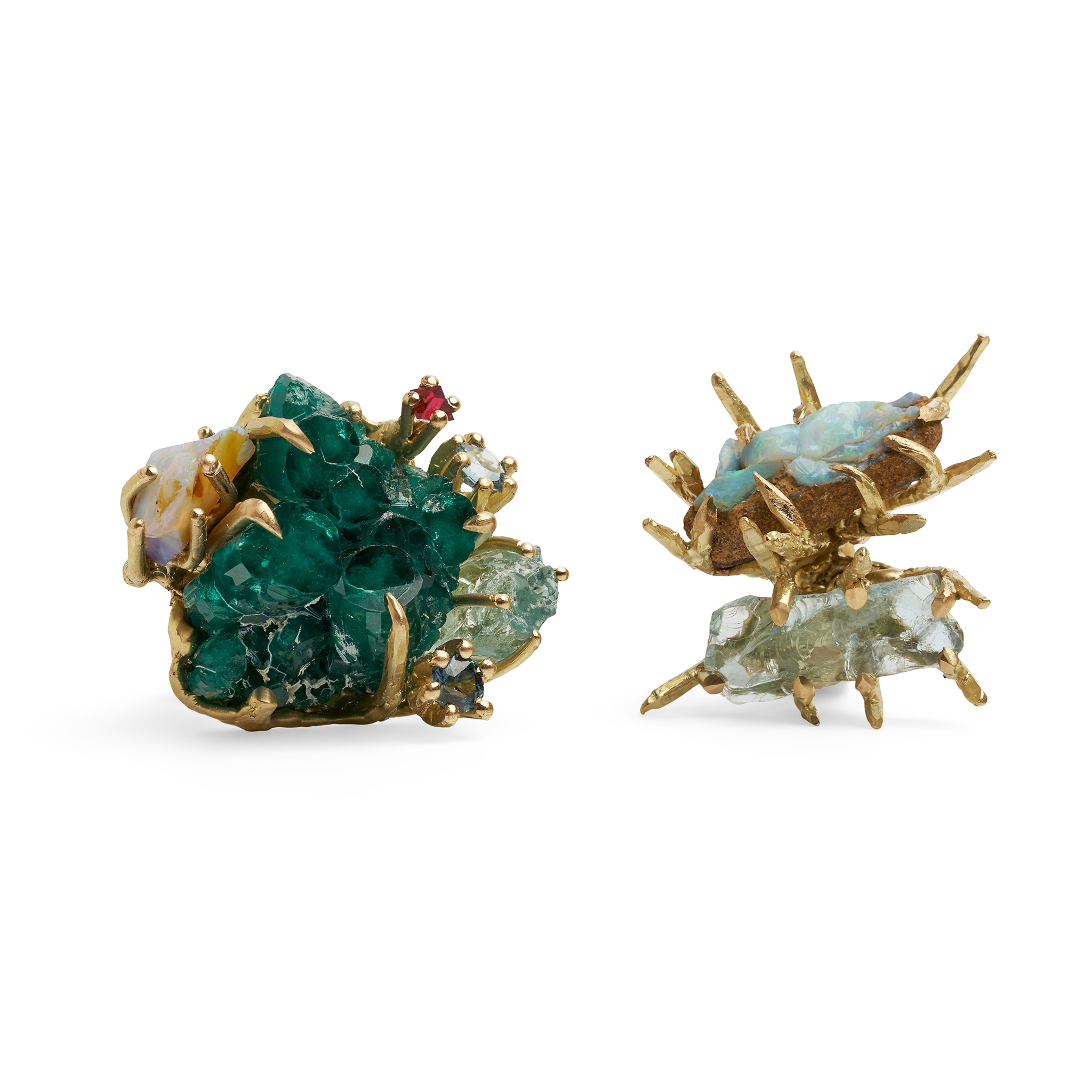 Tessa Blazey: Barbarella ring - Aquamarine, Australian sapphire, diamond & 18ct yellow gold. Unique handmade rings Melbourne