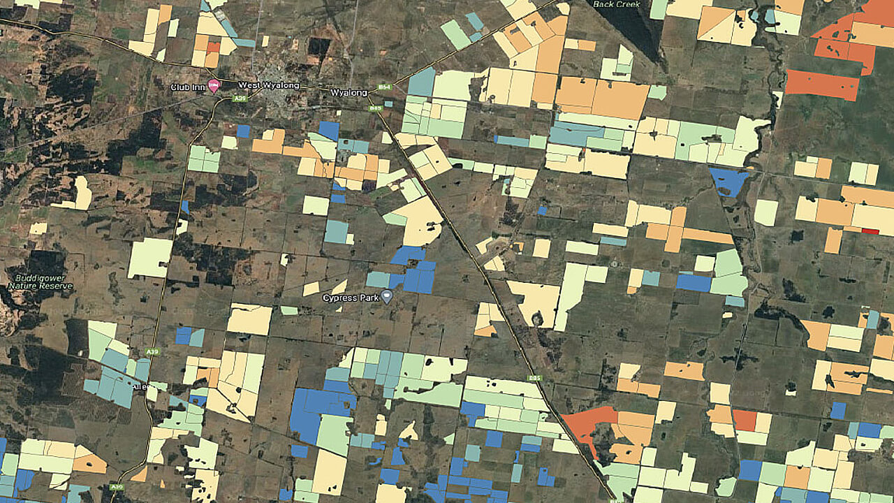 DAS platform image with colored land value overlays