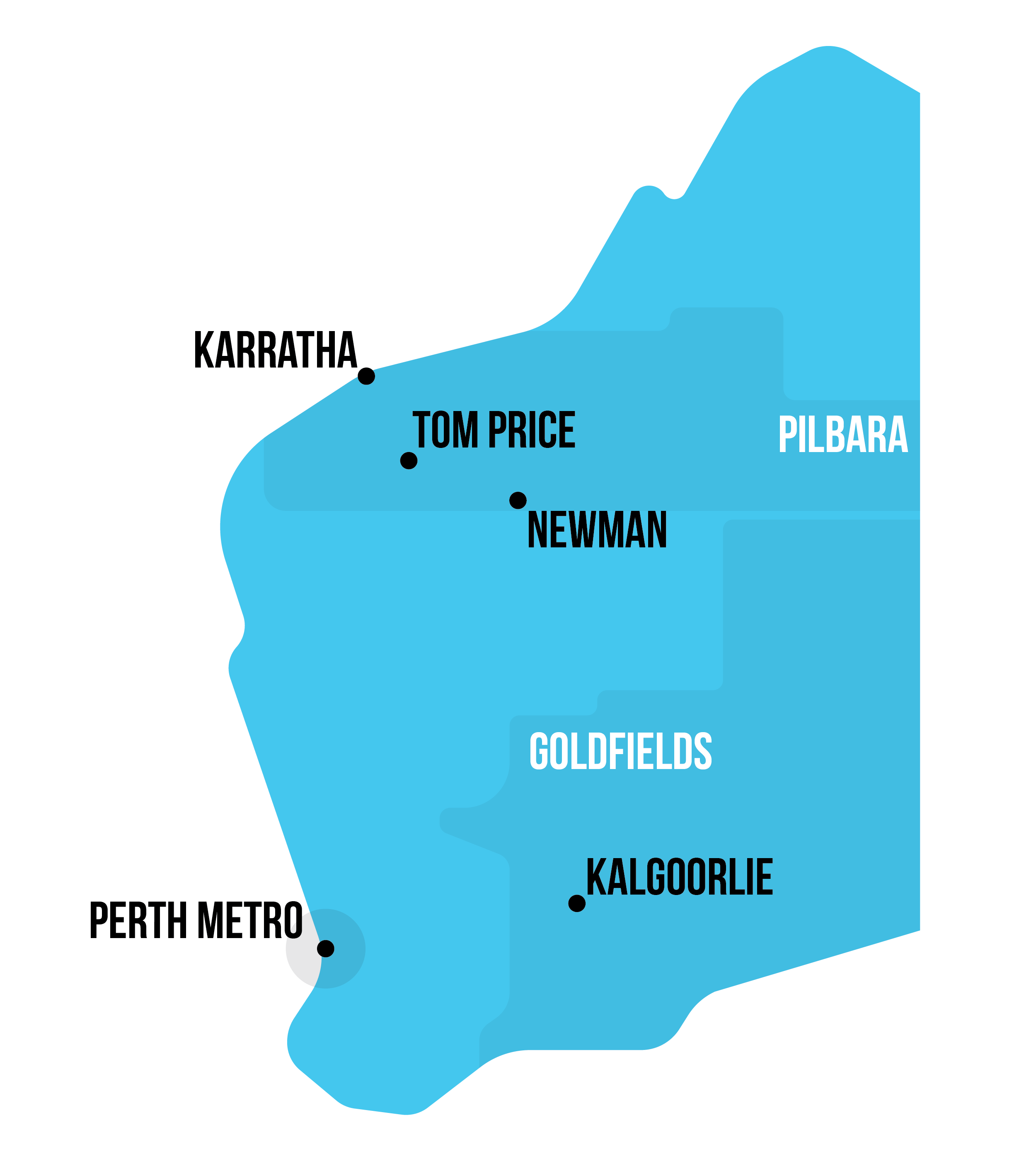 Map showing field service areas within Western Australia